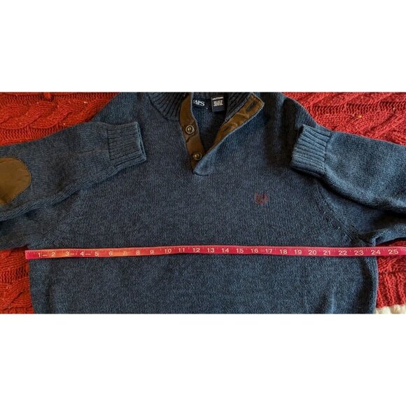 Vintage Chaps Mens XXL Sweater Navy 1/4 Button Elbow Patch Ribbed Hem Neck & Arm - Picture 10 of 12